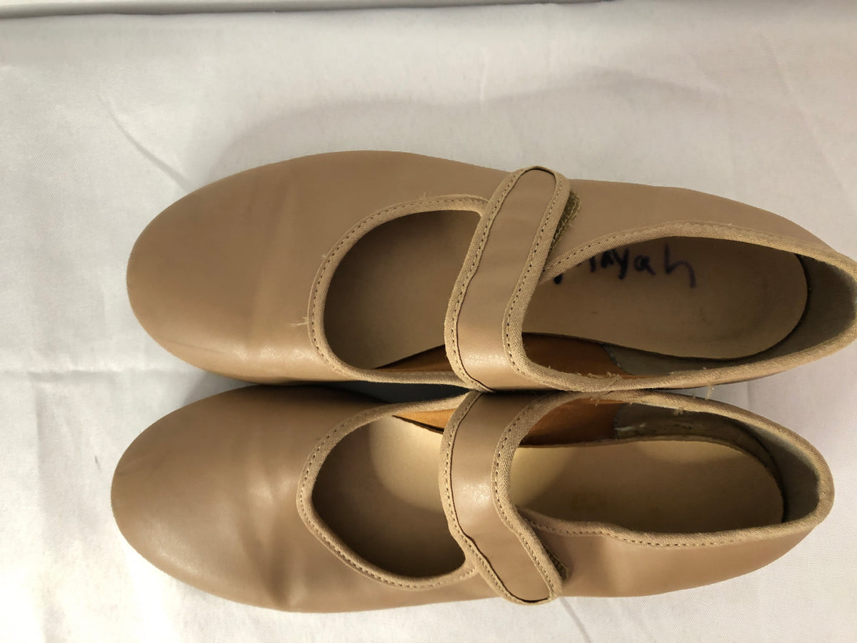 Pre-Owned Tap Shoes Adult 5.5W Tan So Danca TA38 Mary Jane Leather Loop Strap