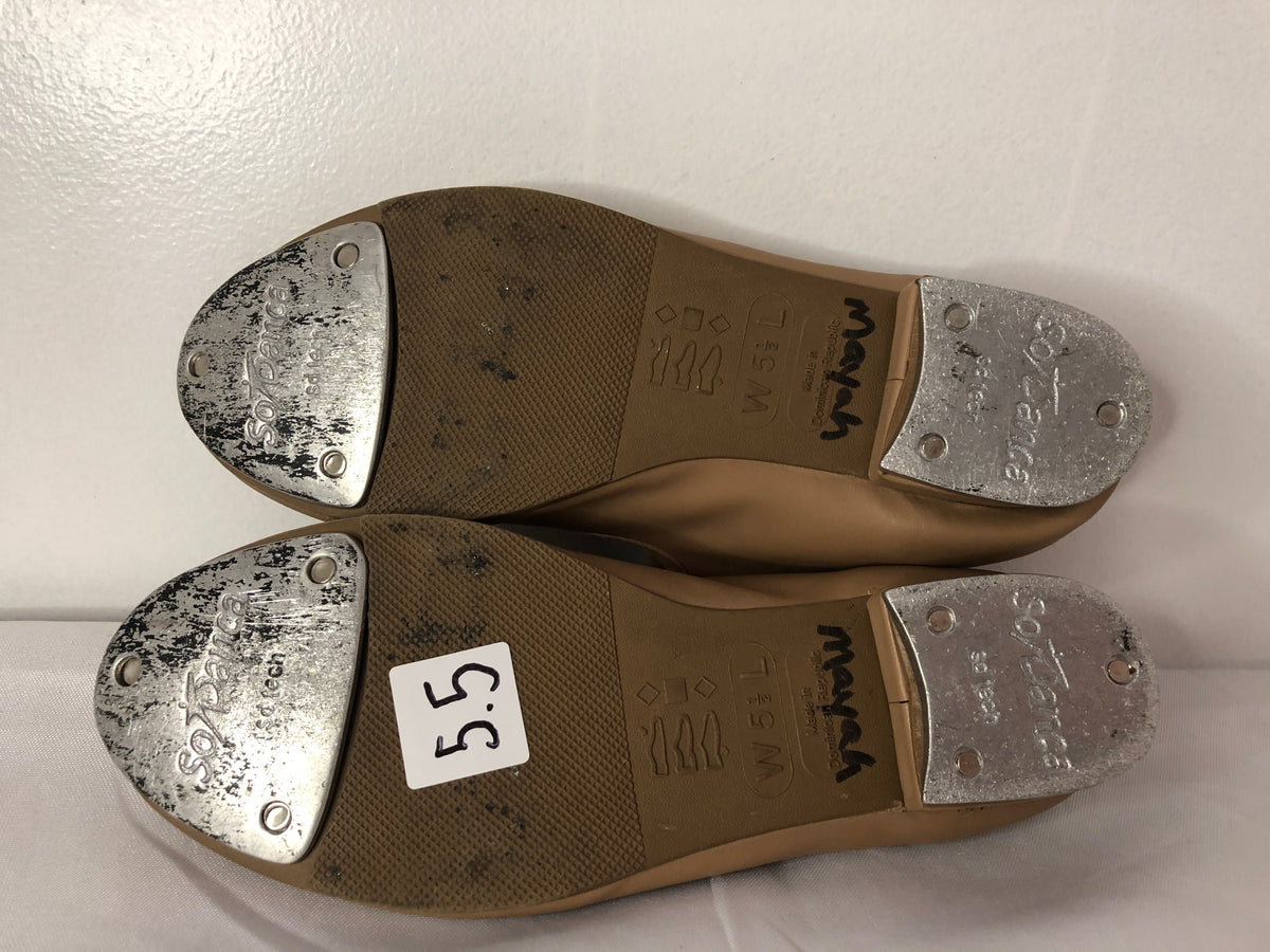 Pre-Owned Tap Shoes Adult 5.5W Tan So Danca TA38 Mary Jane Leather Loop Strap