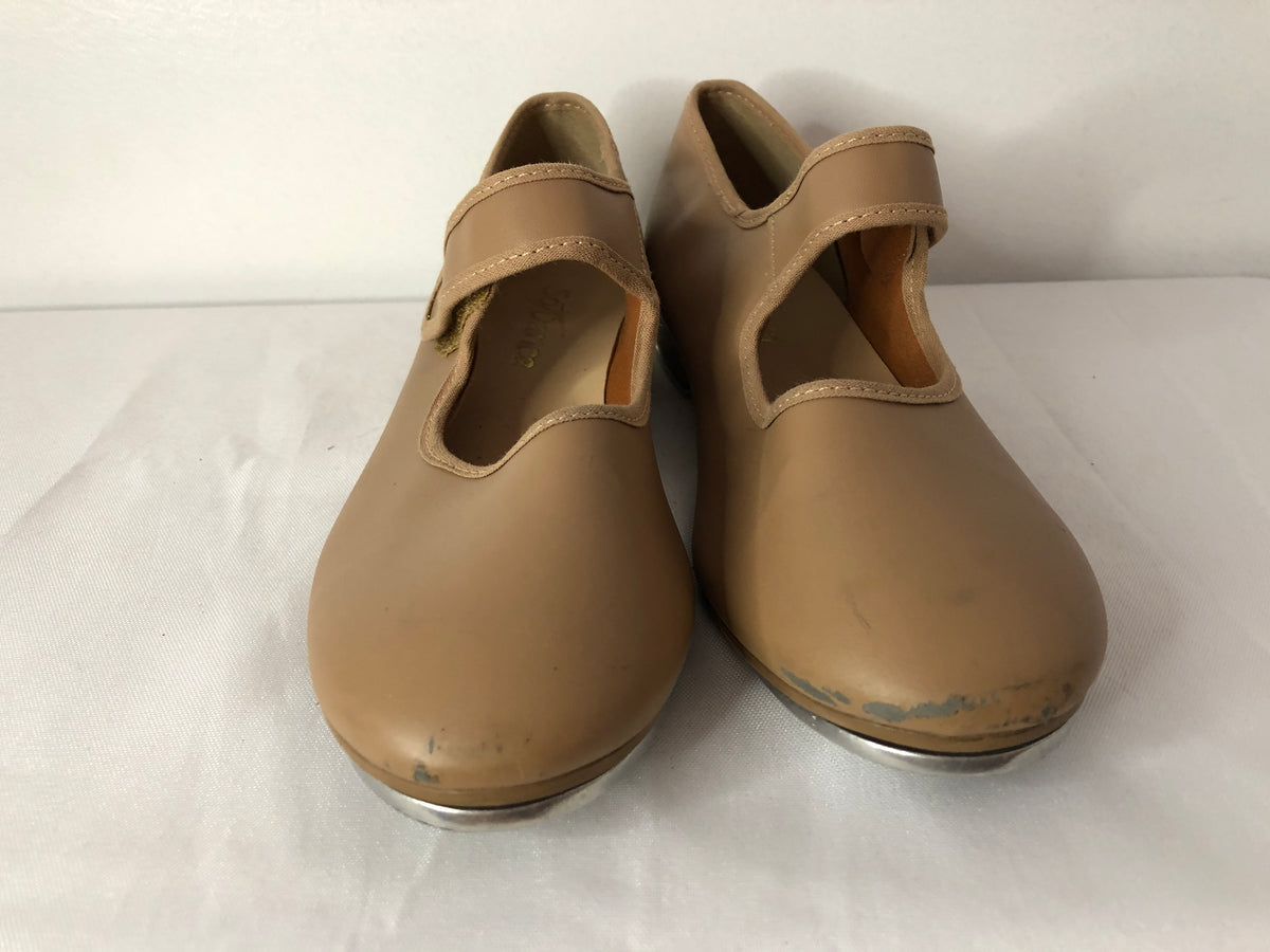 Dance Tap Shoes Youth 5W Tan So Danca TA38 Mary Jane Leather Loop Strap