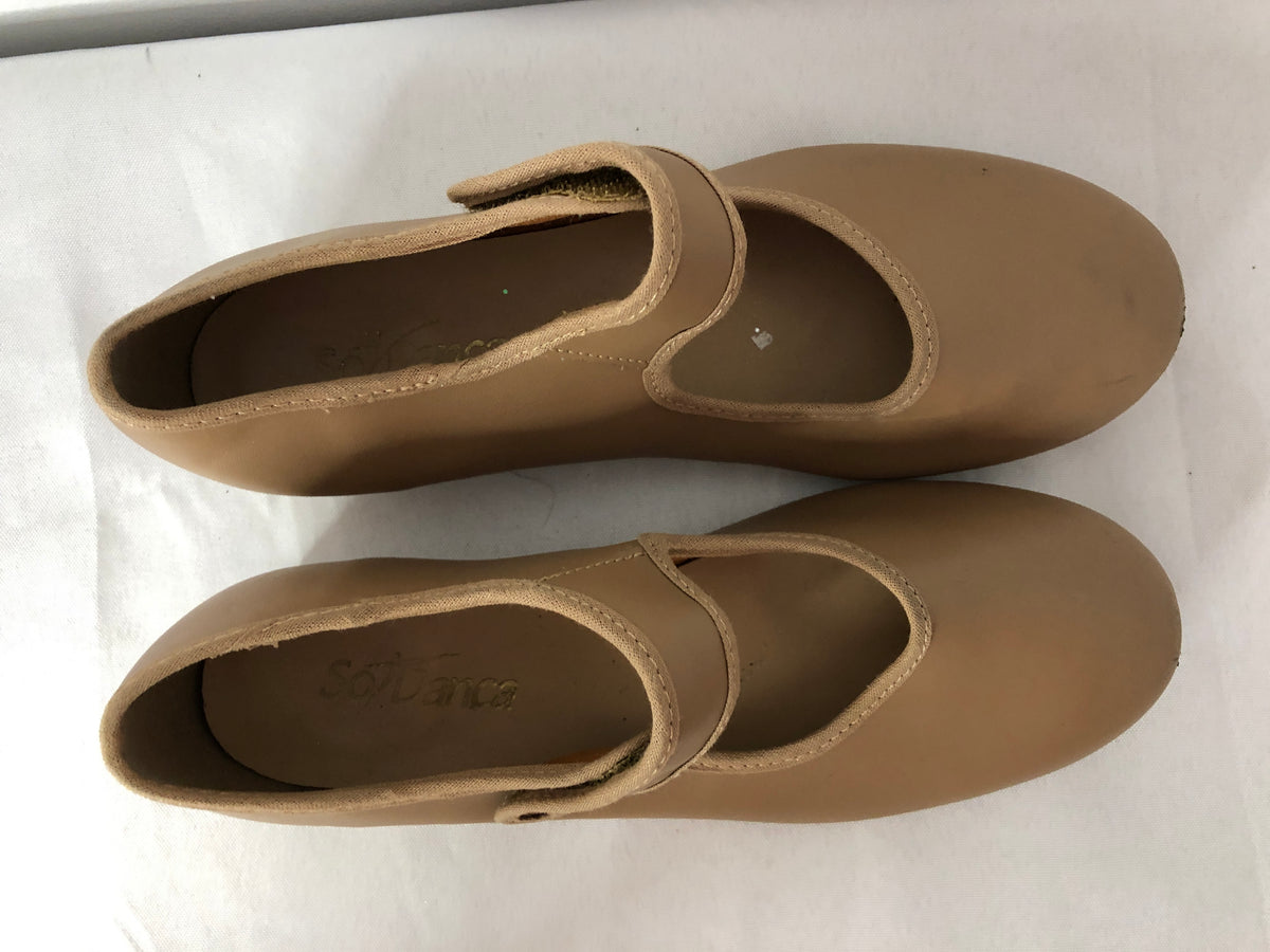 Dance Tap Shoes Youth 5W Tan So Danca TA38 Mary Jane Leather Loop Strap