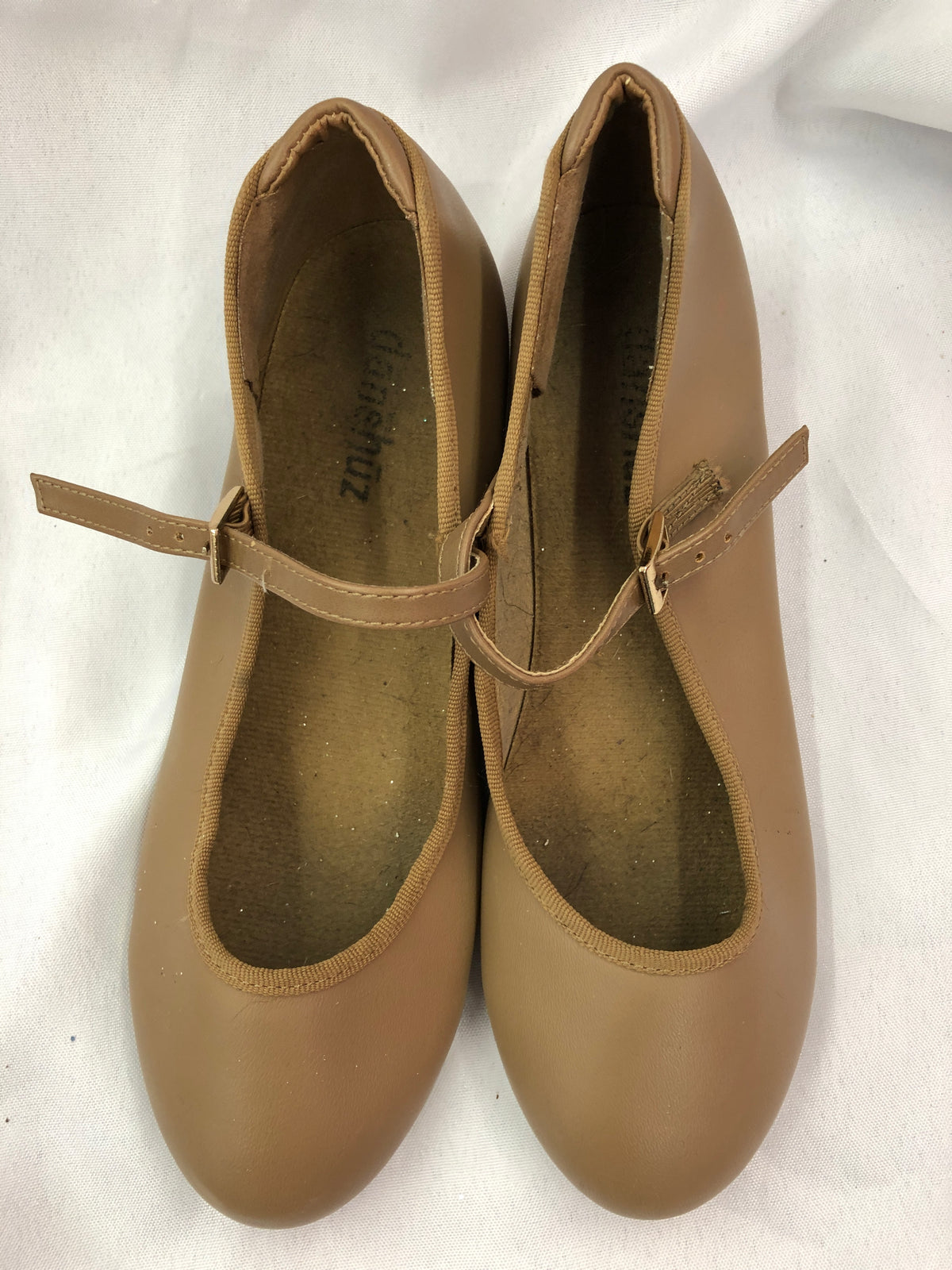 Pre-Owned Tap Shoes DanzNMotion 752 Adult 6.5M Tan Mary Jane Buckle