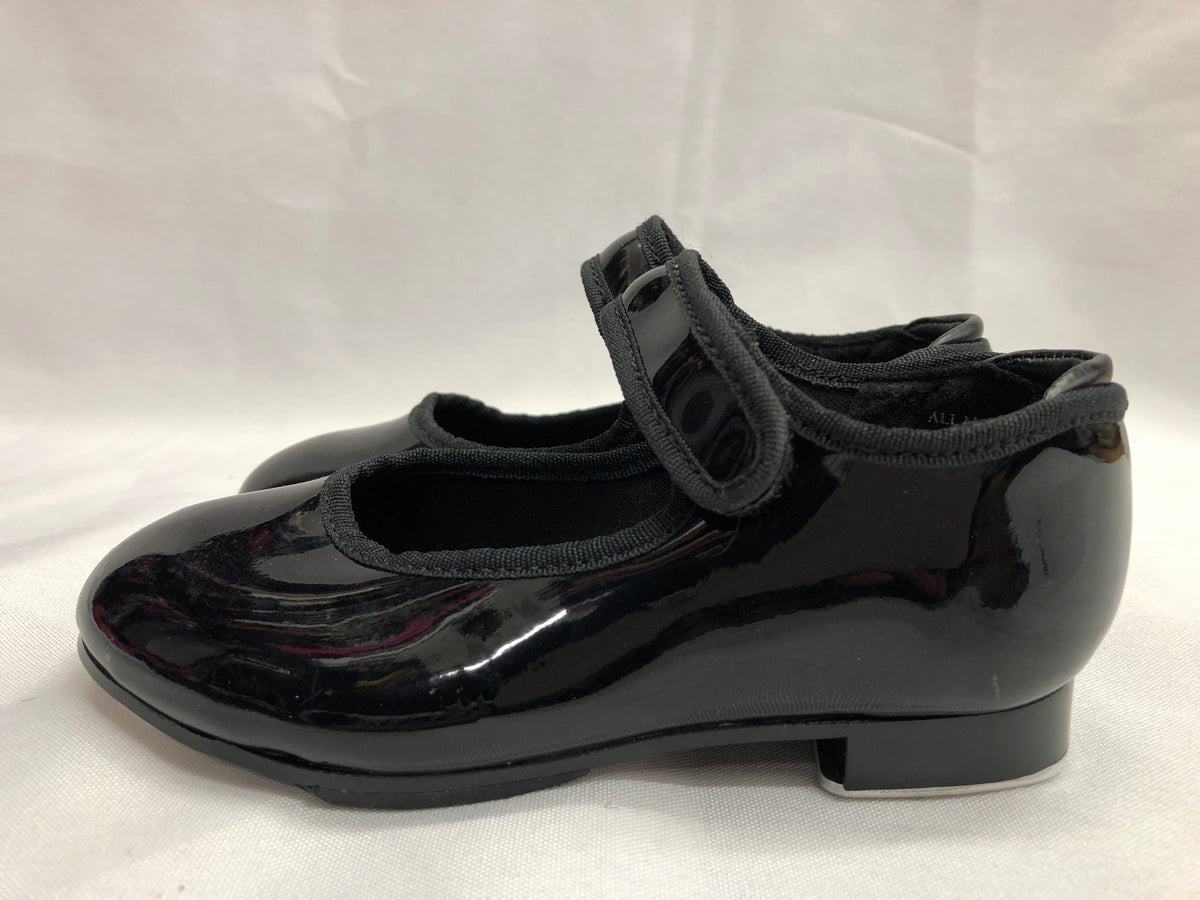 Pre-Owned Tap Shoes Theatricals Kids 8M Mary Jane Black Easy Strap