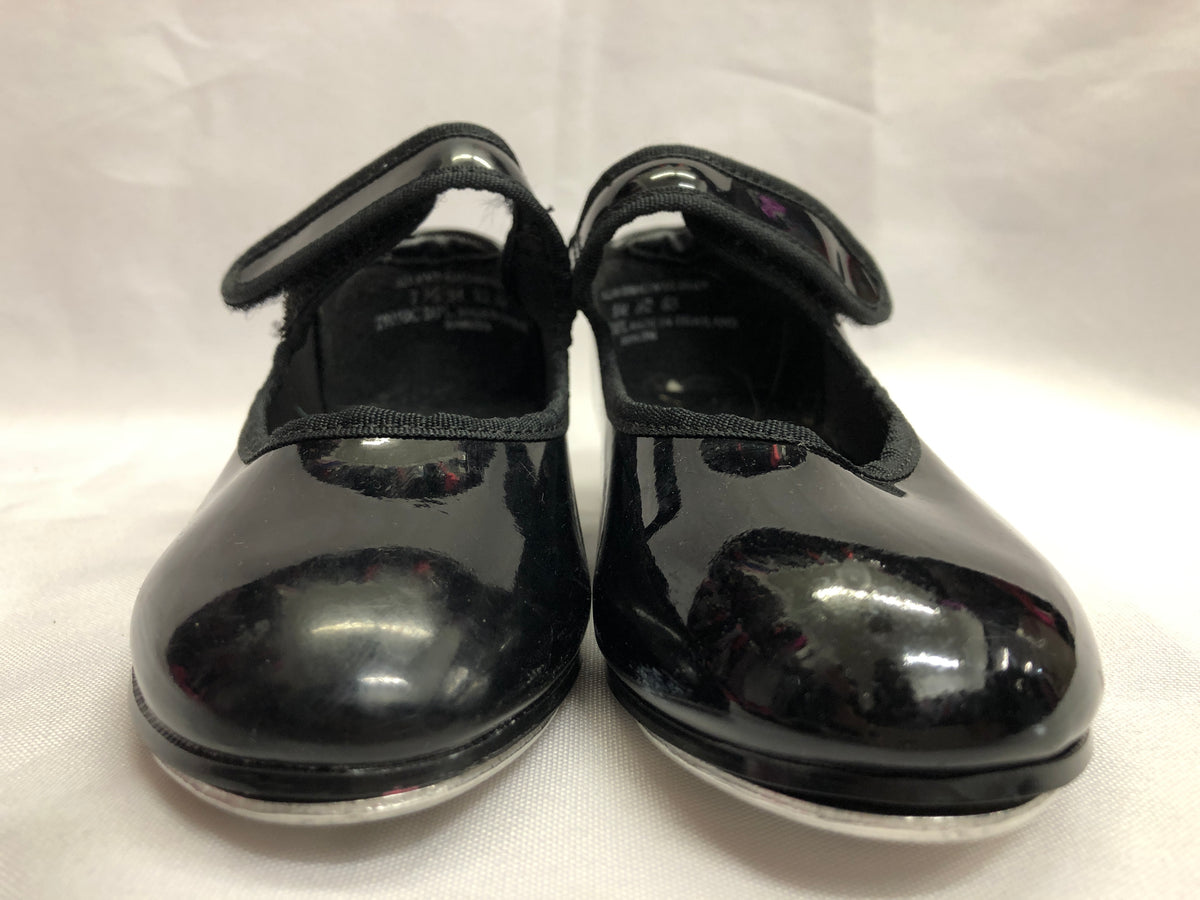 Pre-Owned Tap Shoes Theatricals Kids 8M Mary Jane Black Easy Strap