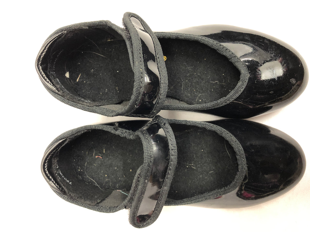 Pre-Owned Tap Shoes Theatricals Kids 8M Mary Jane Black Easy Strap