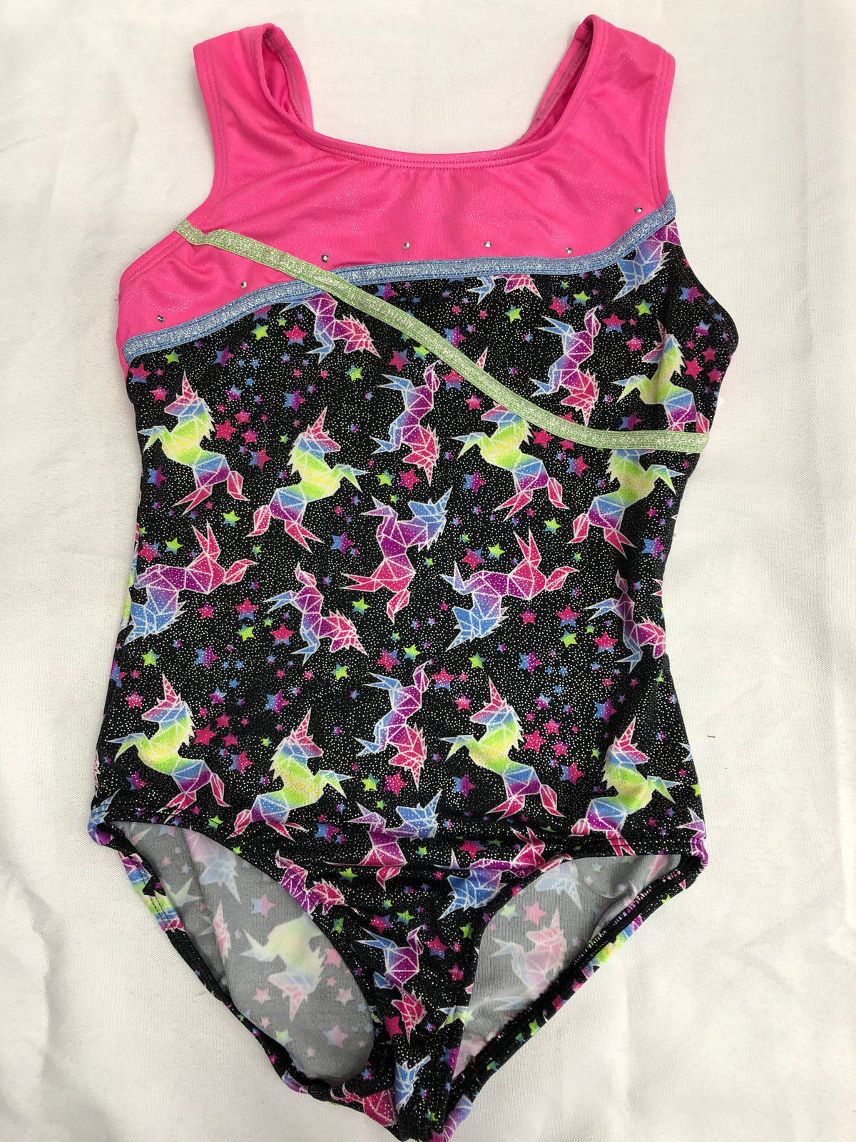 Pre-Owned Leotard Moret Medium Child Pink Unicorn Gymnastics Acro