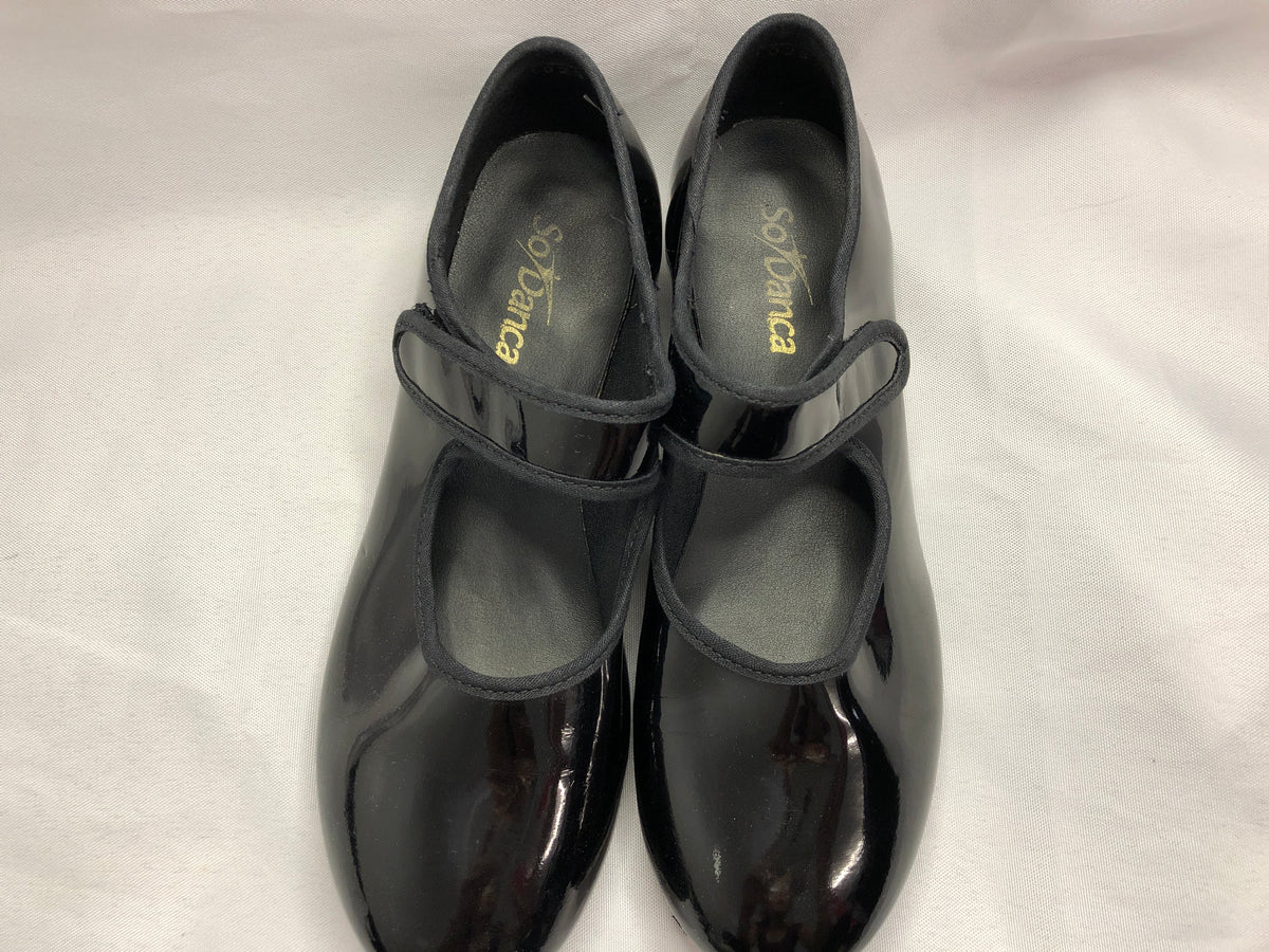 Pre-Owned Tap Shoes Youth 6M Black So Danca Mary Jane Leather Loop Strap