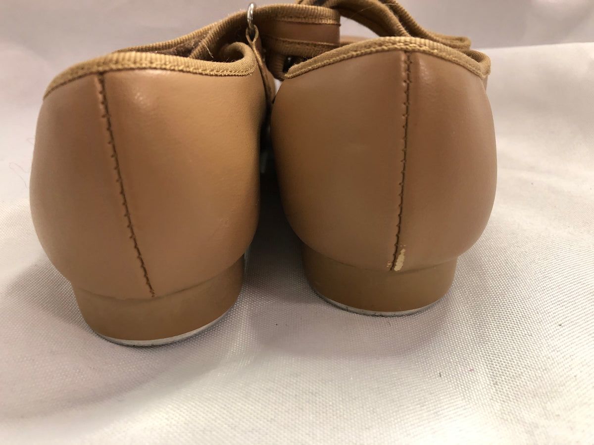 Pre-Owned Tap Shoes Dance Class Child 1M Tan Mary Jane Easy Strap