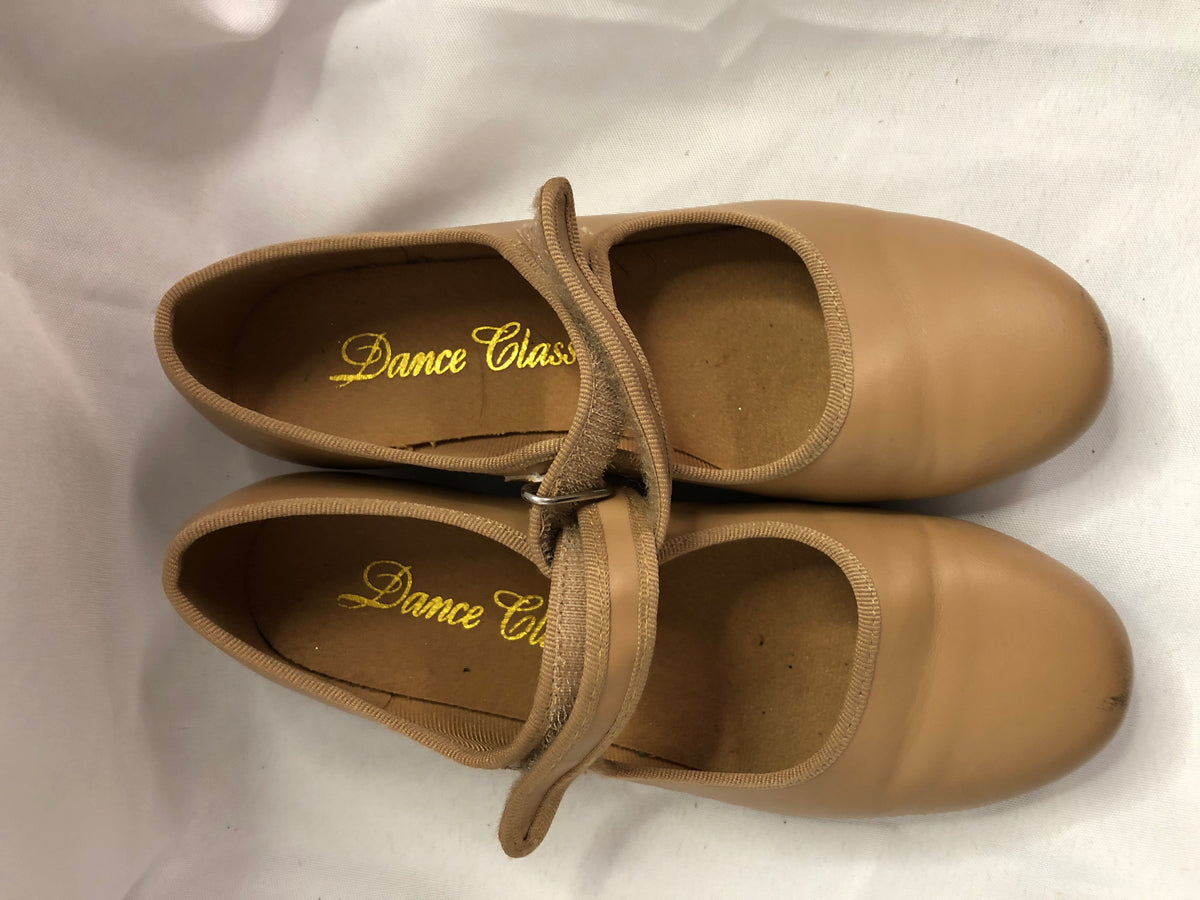 Pre-Owned Tap Shoes Dance Class Child 4M Tan Mary Jane Easy Strap