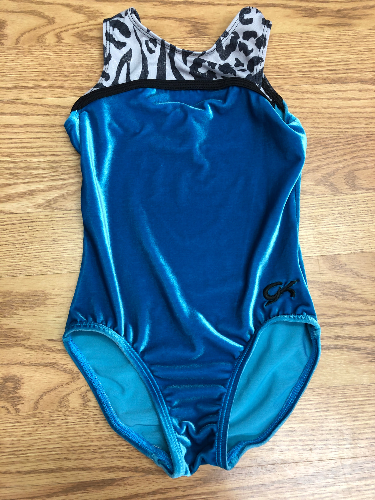Pre-Owned Leotard Gk Elite Child Large Turquoise Zebra Gymnastics