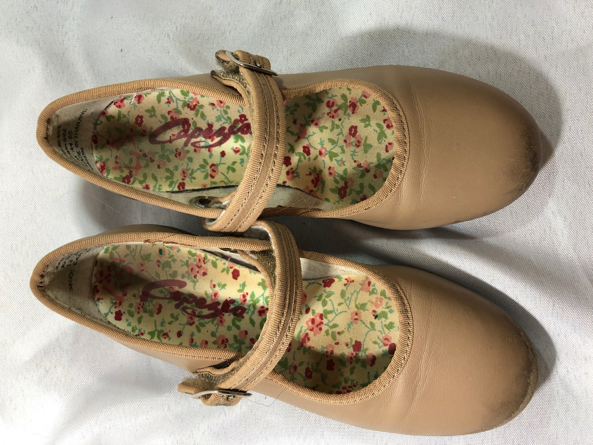 Pre-Owned Tap Shoes Capezio Child 13.5M Jane Leather Buckle Tan