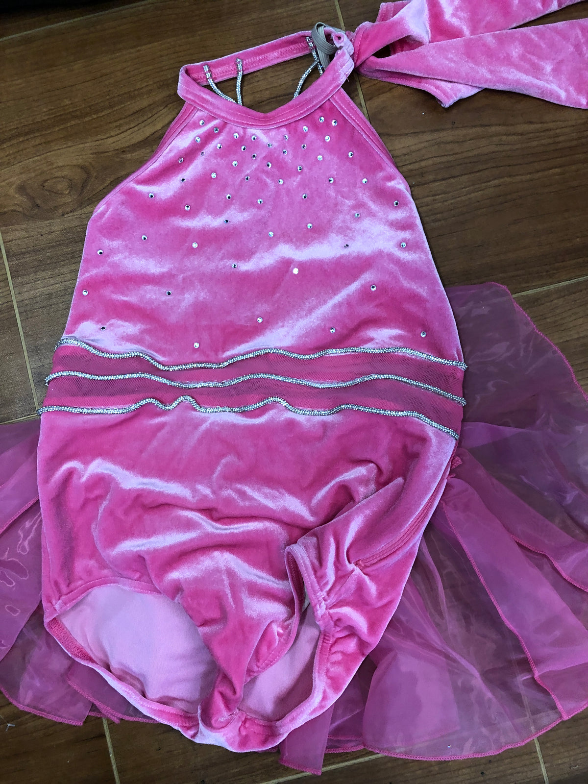 Pre-Owned Costume Medium Child Pink Weissman 16742 Jazz Tap Musical Theater Bustle Velvet Rhinestone