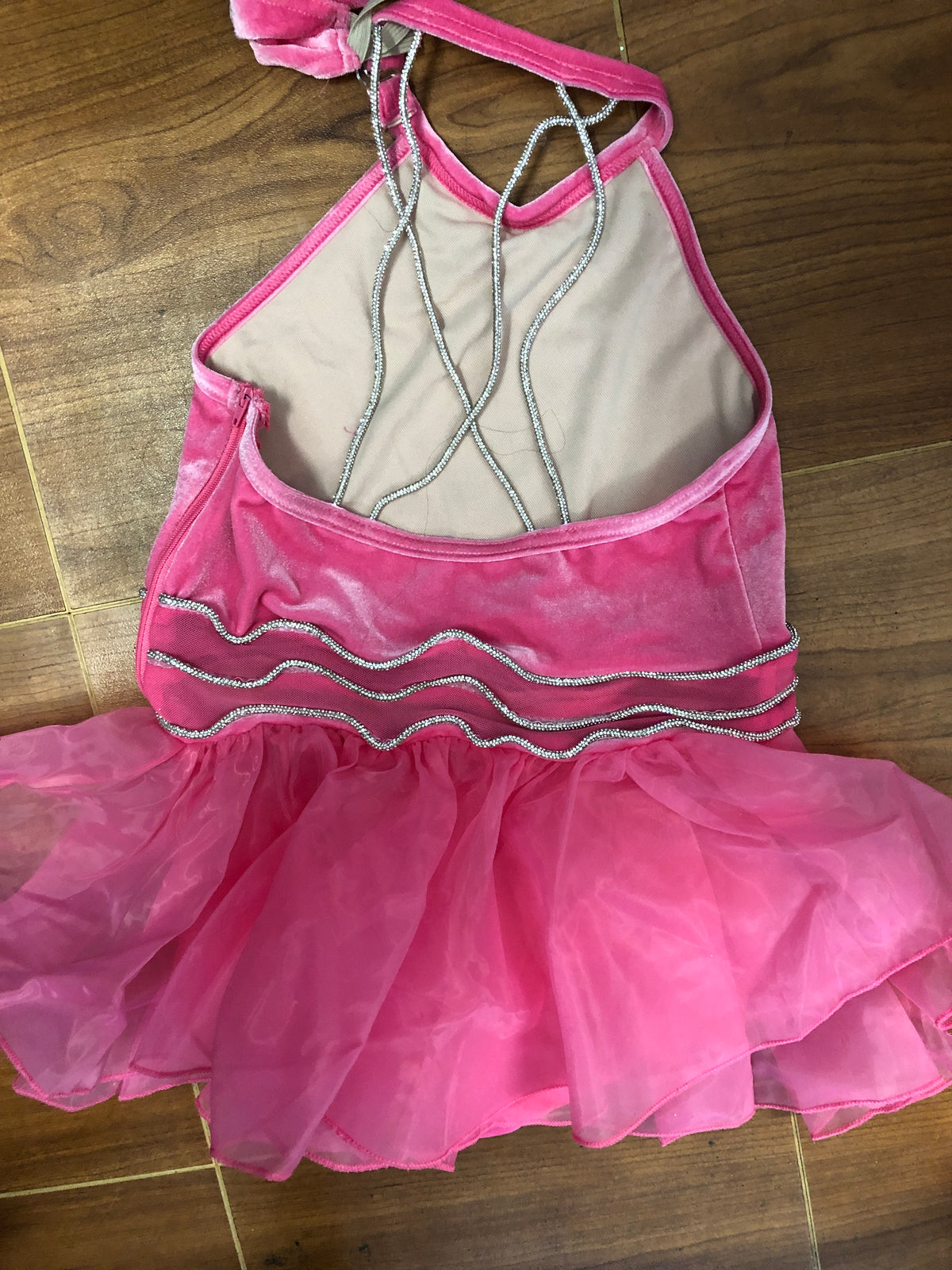Pre-Owned Costume Medium Child Pink Weissman 16742 Jazz Tap Musical Theater Bustle Velvet Rhinestone