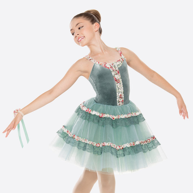 Pre-Owned Costume XXL Adult Green Revolution RC17020 Ballet Pointe YAGP Floral Tutu Lace