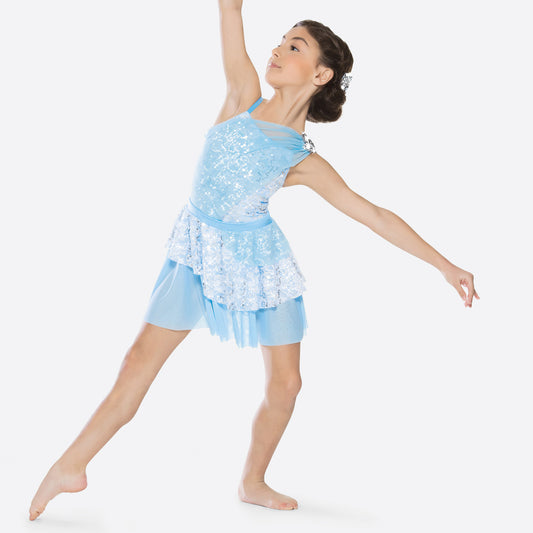 Pre-Owned Costume Large Child Blue Revolution RC19697 Lyrical Ballet Contemporary Sequin Dress Flowers