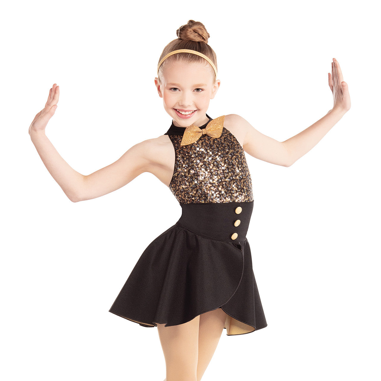 Pre-Owned Costume Medium Child Black Revolution RC20507RC20509 Jazz Tap Musical Theater Bow Tie Sequin Dress