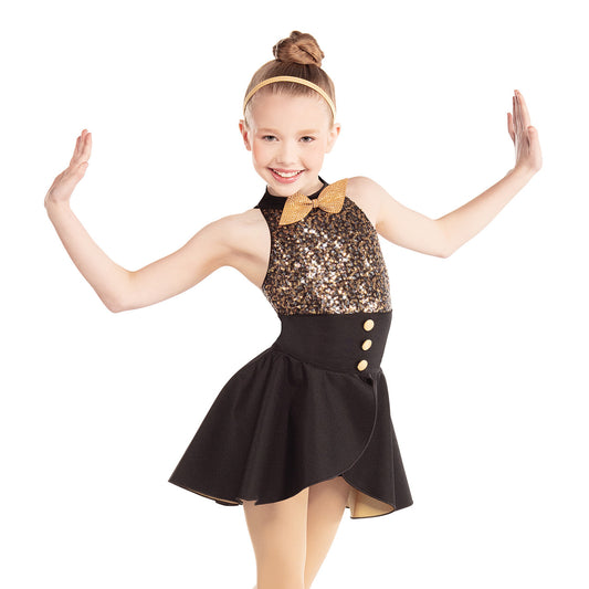 Pre-Owned Costume Medium Child Black Revolution RC20507RC20509 Jazz Tap Musical Theater Bow Tie Sequin Dress