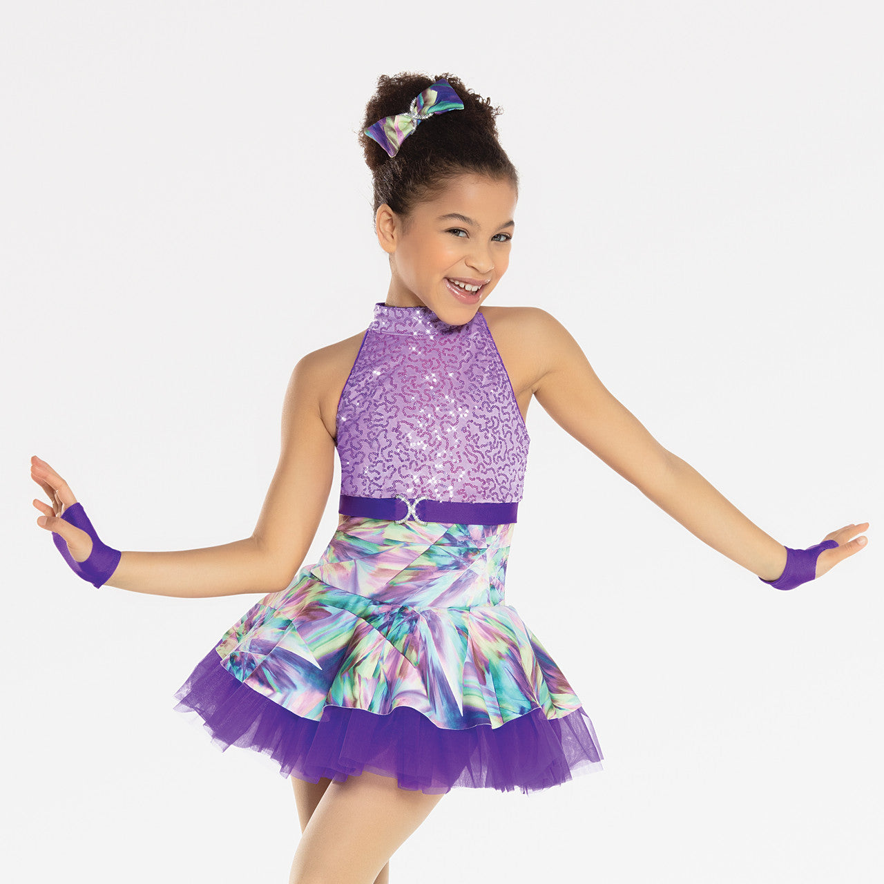 Pre-Owned Costume Large Child Purple Revolution RC20936 Jazz Tap Clogging Musical Theater Dress TieDye Sequin