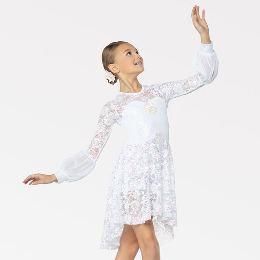 Pre-Owned Costume XS Child White Revolution RC21556 Ballet Lyrical Contemporary Lace Sequin Rhinestones