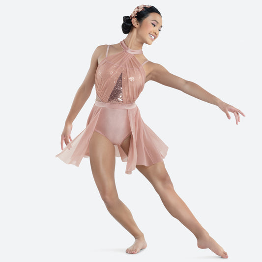 Pre-Owned Costume Medium Adult Rose Gold Revolution RC22846 Lyrical Ballet Contemporary Sequin Dress