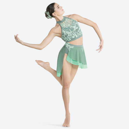 Pre-Owned Costume XL Child Green Revolution RC24589 Lyrical Contemporary Ballet Rhinestone 2 pc Lace