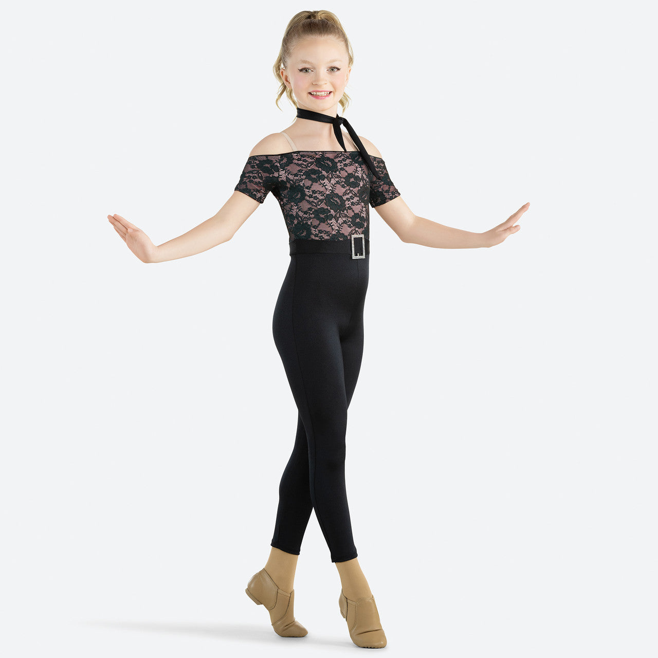 Pre-Owned Costume Medium Adult Pink Revolution RC24600 Jazz Tap Musical Theater Jacket Lace Unitard