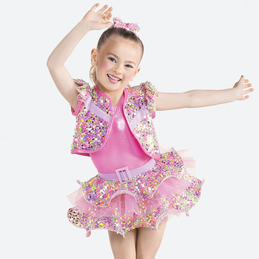 Pre-Owned Costume Medium Child Pink Revolution RC24625 Jazz Tap Clogging Hip Hop Tutu Jacket Sequin