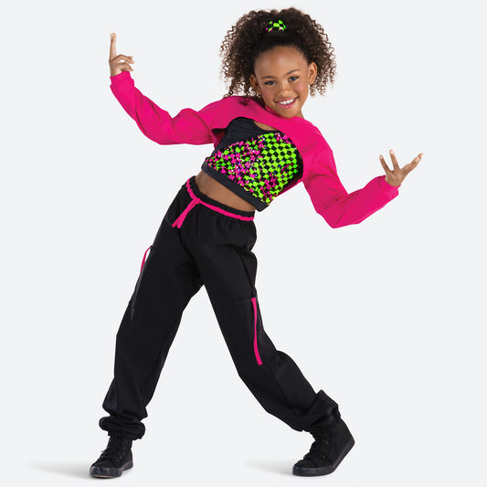 Pre-Owned Costume Medium Child Pink Revolution RC24630 Hip Hop Jazz Tap Clogging 3 pc Sequin Crop Top