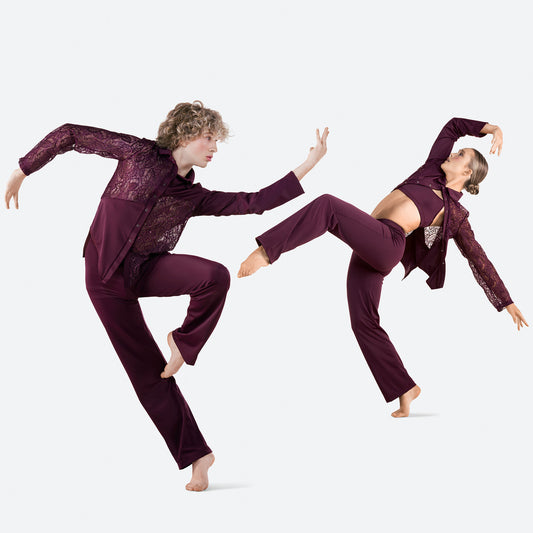 Pre-Owned Costume Small Adult Burgundy Revolution RC24658 Contemporary Hip Hop Lyrical 3 pc Lace Sparkle