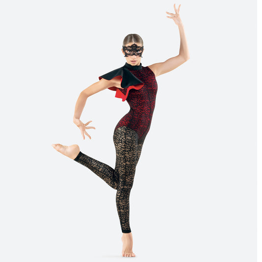 Pre-Owned Costume Medium Adult Red Revolution RC25741 Jazz Contemporary Ballet Pointe Lace Unitard