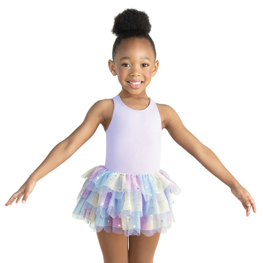 Pre-Owned Leotard Dress Revolution RD20029 Medium Child Lavender Rainbow