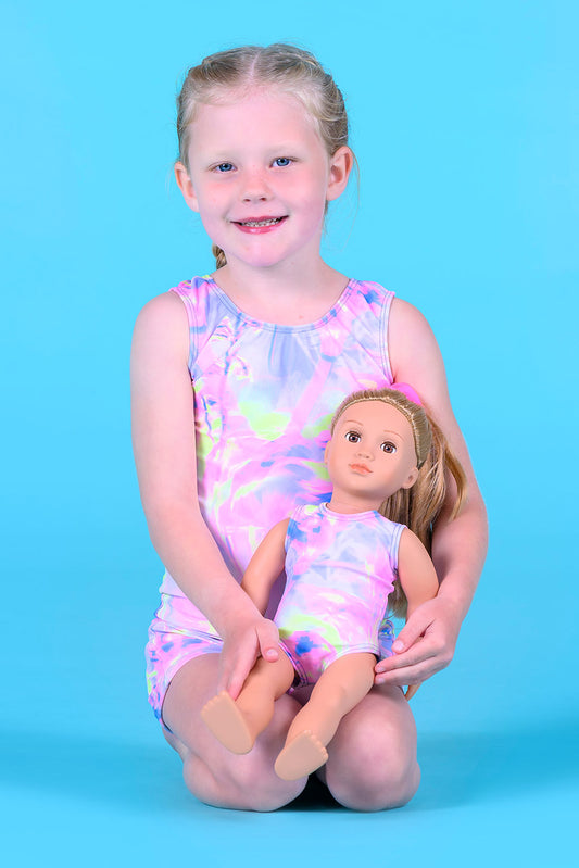 NEW Leotard Biketard Destira Child XS 5-6 Electric Garden Tank Tumbling Acro