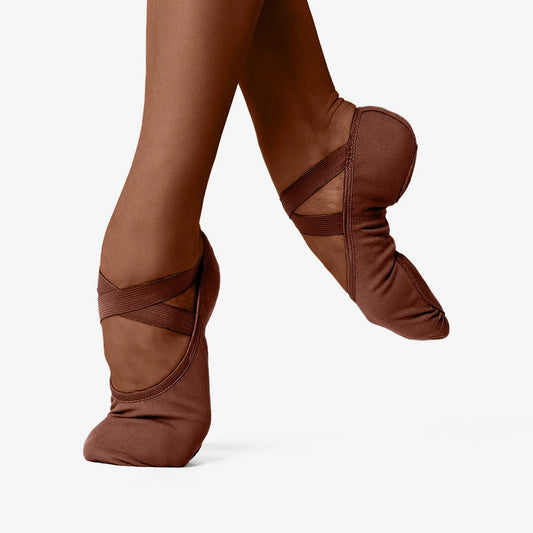 NEW Ballet Shoes So Danca Mocha Child Sizes Stretch Canvas Pull On Cross Straps Split Sole