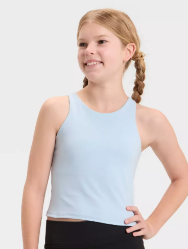 Pre-Owned Crop Top Sports Bra All In Motion Large Child 10-12 Lt Blue Gymnastics Jazz
