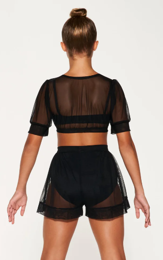 Pre-Owned Costume Intermediate Child Black Kelle 3 PC Sheer Jazz Lyrical Contemporary 3 pc Shorts Mesh