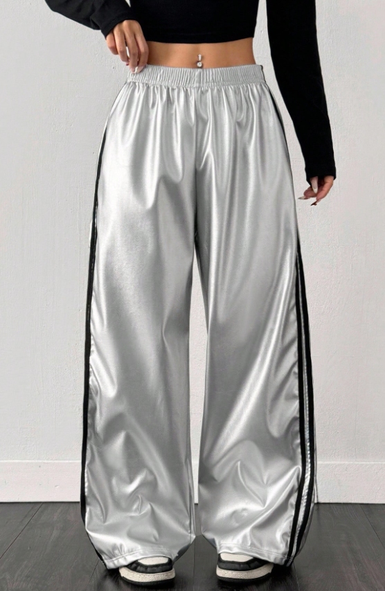 Pre-Owned Pants XL Adult Hip Hop Silver Black Side Stripe Wide Leg