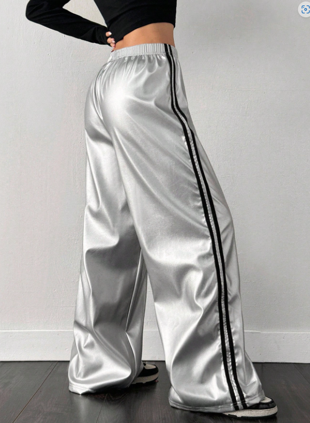 Pre-Owned Pants XL Adult Hip Hop Silver Black Side Stripe Wide Leg