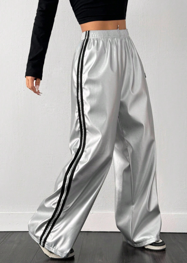 Pre-Owned Pants XL Adult Hip Hop Silver Black Side Stripe Wide Leg