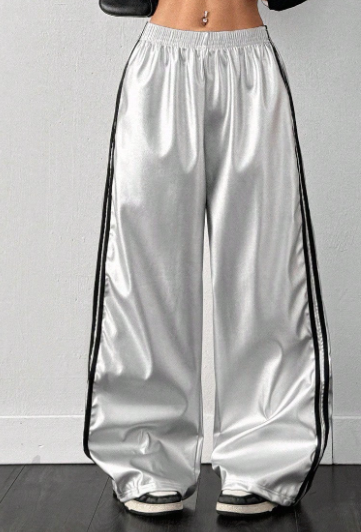 Pre-Owned Pants XL Adult Hip Hop Silver Black Side Stripe Wide Leg
