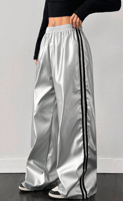 Pre-Owned Pants XL Adult Hip Hop Silver Black Side Stripe Wide Leg