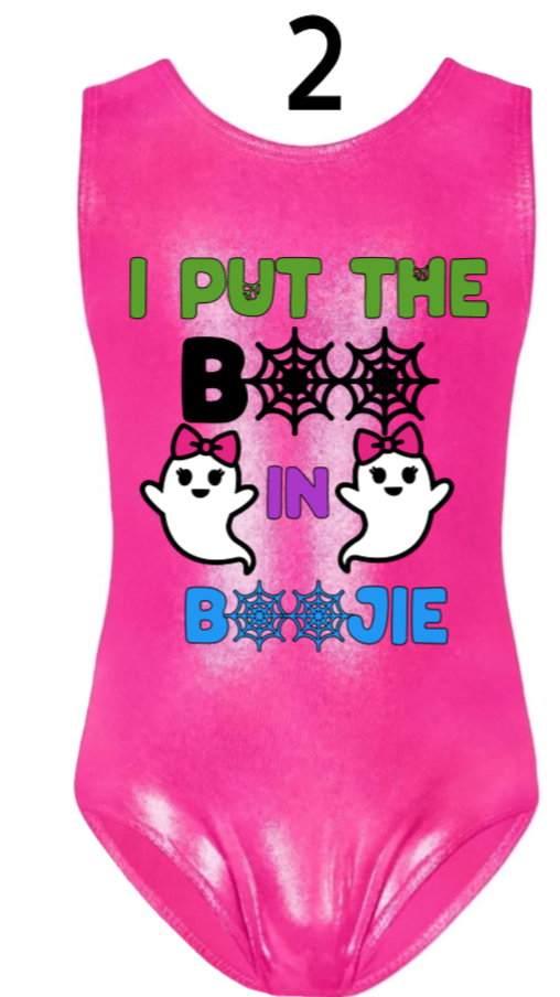 Custom Gymnastics Halloween Leotards - Design 2 Boo in Boojie