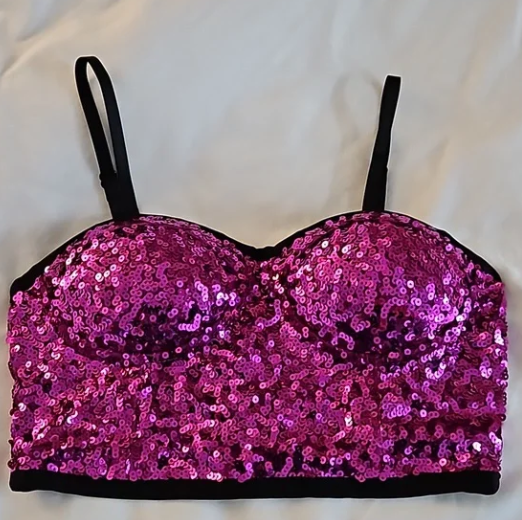 Pre-Owned Costume Bra Top Weissman Pink Black Medium Adult Bustier Style Burlesque Jazz