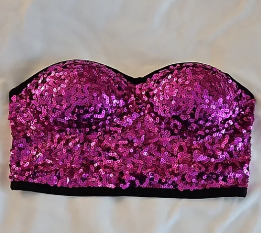Pre-Owned Costume Bra Top Weissman Pink Black Medium Adult Bustier Style Burlesque Jazz