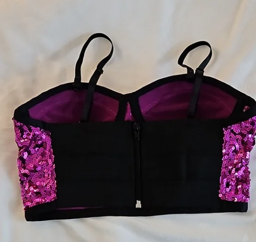 Pre-Owned Costume Bra Top Weissman Pink Black Medium Adult Bustier Style Burlesque Jazz