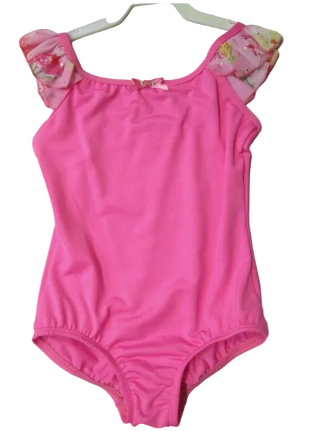 Pre-Owned Body Wrappers 2690 Medium Child Dark Pink Floral Flutter Sleeve Ballet Tap