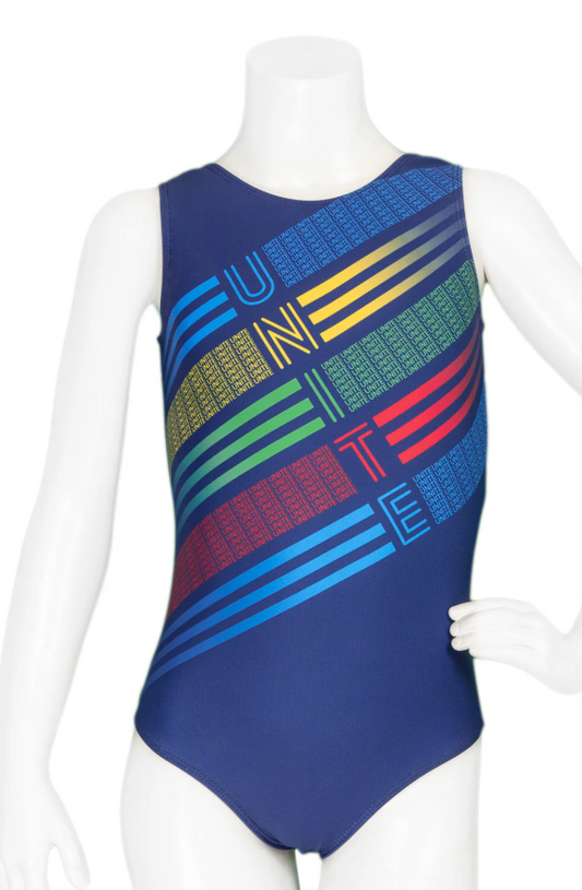 NEW Gymnastics Destira Unite Child Small 6x-7 Blue Yellow Red Acro Tumbling