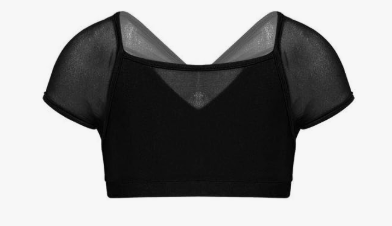 Pre-Owned Crop Top iEfiEL Cap Sleeve Sheer Back XL Child Black Jazz Gymnastics
