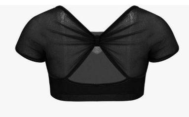 Pre-Owned Crop Top iEfiEL Cap Sleeve Sheer Back XL Child Black Jazz Gymnastics