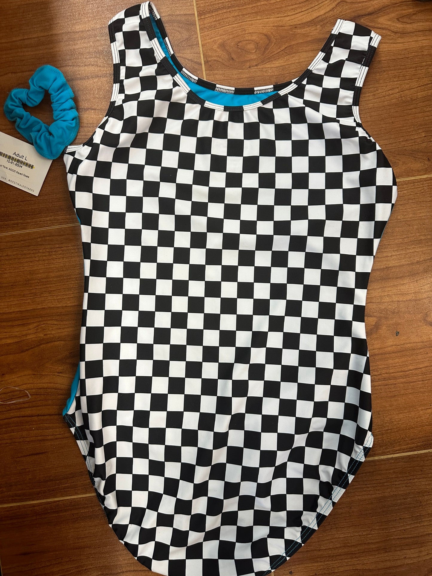 New Gymnastics Leotard Destira Star Spangled Adult Large Squad Goals Turquoise Checkered