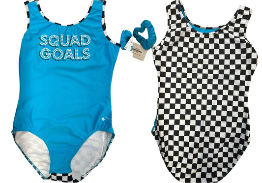 New Gymnastics Leotard Destira Star Spangled Adult Large Squad Goals Turquoise Checkered