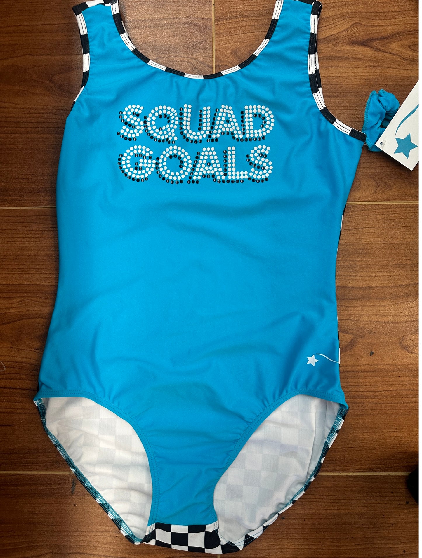 New Gymnastics Leotard Destira Star Spangled Adult Large Squad Goals Turquoise Checkered